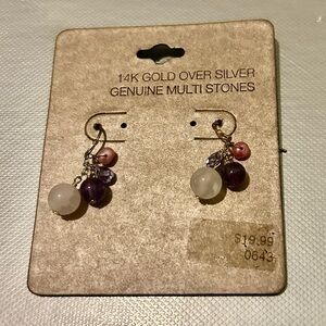 New 14K Gold over Silver Genuine Multi Stones on Wire Earrings